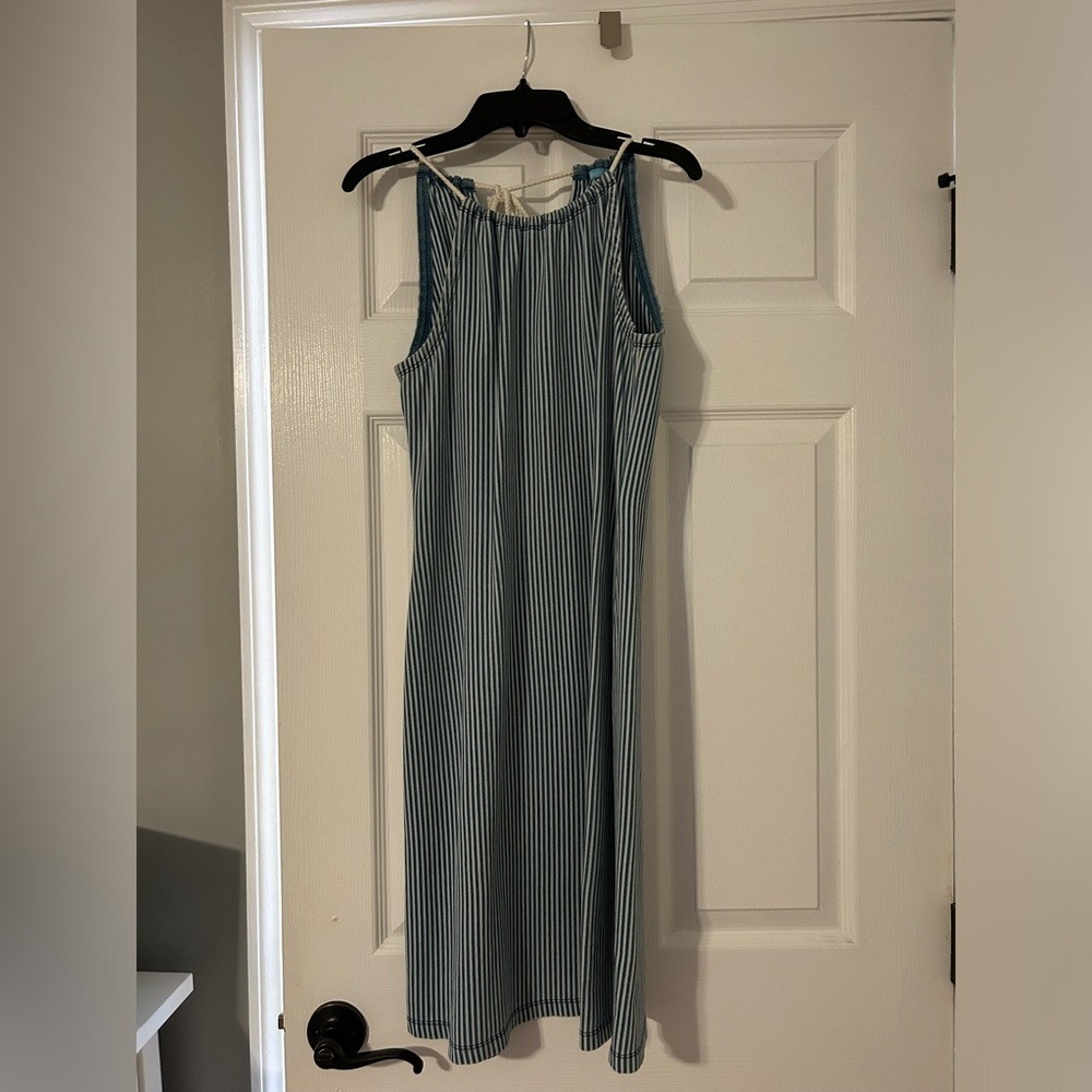 J Mclaughlin Blue White Stripes Maria Stretch Rope Halter Shift Dress Cotton XS